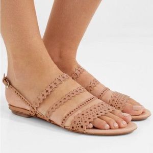 Alaia Size 39 Flats Sandals Leather Laser Cut Nude Beige